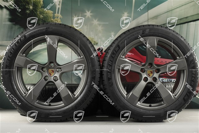 20-inch "Macan Sport" winter wheels set, rims 9J x 20 ET26 + 10J x 20 ET19, Michelin winter tyres 265/45 R 20 + 295/40 R 20, platinum satin matt, with TPMS