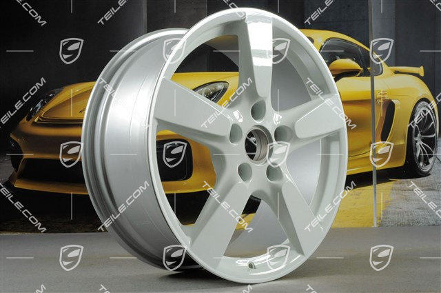 19-inch Cayman S wheel set, 8J x 19 x ET 57 + 9,5J x 19 x ET 45, rims spokes in white