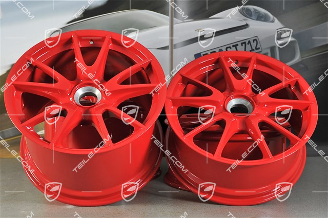 19-inch GT3 II wheel set, Guards red, front 8,5J x 19 ET53 + rear 12J x 19 ET63
