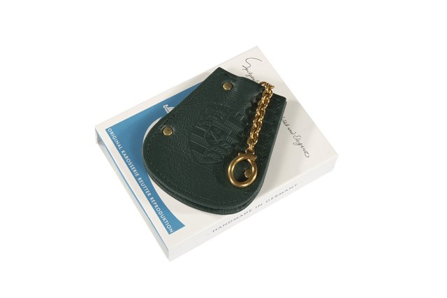 Key case, REUTTER logo + Porsche crest, leather, dark green