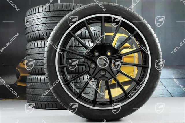 21" Cayenne SportPlus summer wheels set, rims 10J x 21 ET50 + 10J x 21 ET45 + Michelin summer tyres 295/35 R21, black high gloss