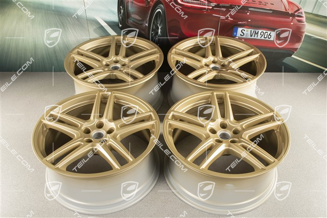 20-inch wheel rim set "Macan Turbo", 9J x 20 ET26 + 10J x 20 ET19, CMS, aurum satin matt