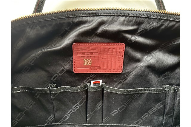 "60Y 911" Touring Bag 911 "60 Years of 911", in a houndstooth pattern black/red, anniversary badge 50/30/28 cm