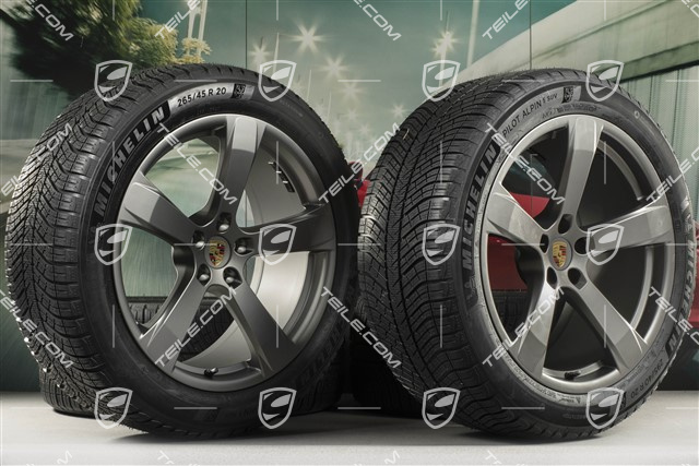 20-inch "Macan Sport" winter wheels set, rims 9J x 20 ET26 + 10J x 20 ET19, Michelin winter tyres 265/45 R 20 + 295/40 R 20, platinum satin matt, with TPMS