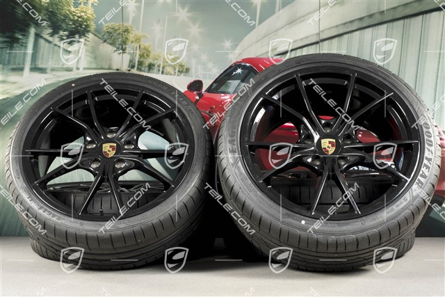 20" Carrera S IV Sommerräder Satz, Felgen 8J x 20 ET57 + 10J x 20 ET45 + NEUE GoodYear Sommerreifen 235/35 ZR20 +265/35 ZR20, schwarz hochglanz, mit RDK-Sensoren