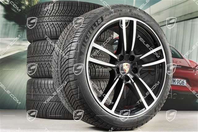 21-inch Cayenne Turbo winter wheel set, rims 9,5J x 21 ET46 + 11,0J x 21 ET58 + Michelin winter tyres 275/40 R21 + 305/35 R21, with TPMS, black high gloss
