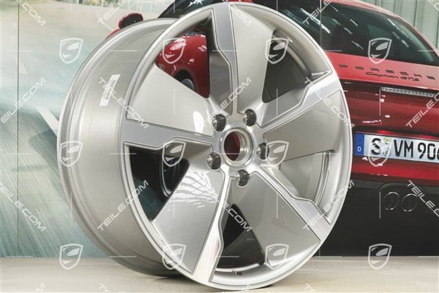 21" Felga Taycan Exclusive Design, 9,5J x 21 ET60, srebrna Platinum Silver, przednia, R