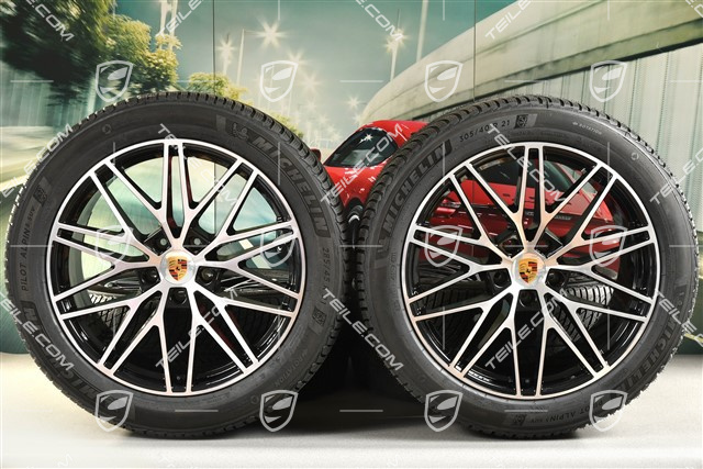 21" Cayenne COUPE "RS Spyder Design" Winterräder Satz, Felgen 9,5J x 21 ET46 + 11,0J x 21 ET49 + NEUE Michelin Pilot Alpin 5 SUV Winterreifen 285/45 R21 + 305/40 R21, mit RDK-Sensoren, schwarz hochglanz