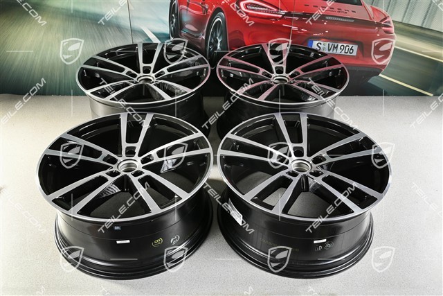 22" Komplet felg Cayenne Sport Design, 10J x 22 ET48 +11,5J x 22 ET61, czarny wysoki połysk