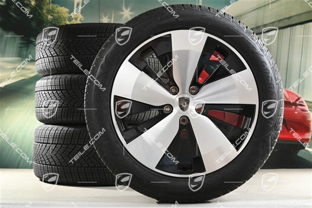 20-inch Macan winter wheel set, rims 7,5J x 20 ET32 + 10J x 20 ET49 + Goodyear winter tyres 235/55 R20 + 285/45 R20, black high gloss, millage about 30km
