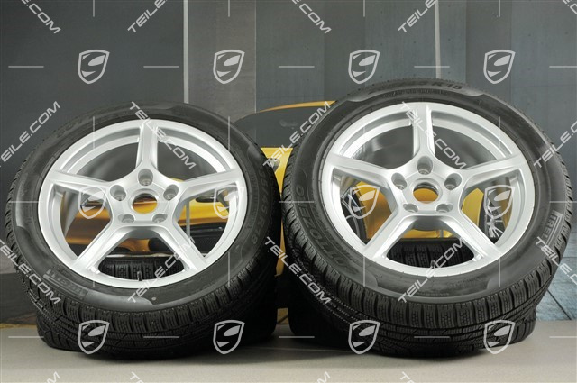 18" Boxster winter wheel set, 8J x 18 ET57 + 9J x 18 ET47 + Pirelli Sottozero II winter tyres 235/45 R18 + 265/45 R18, without RDK pressure sensors