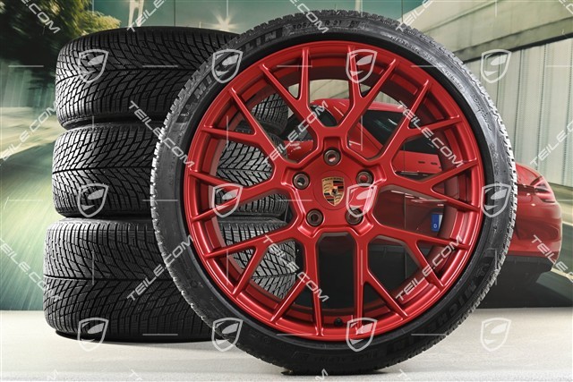20"+21" RS Spyder Design winter wheel set, wheel rims 8,5J x 20 ET50 + 11J x 21 ET82 + Michelin winter tyres 245/35 R20 + 305/30 R21, with TPMS, Pyro Red