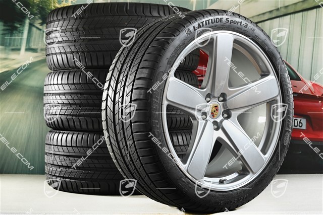 21-inch "Sport Classic" GT-silver met. summer wheels set, rims 9J x 21 ET26 + 10J x 21 ET19 + NEW summer tyres 265/40 R 21 + 295/35 R 21, with TPMS
