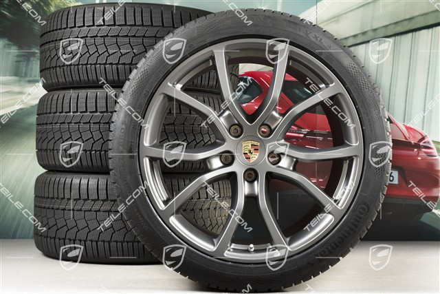 21" Cayenne Exclusive Design Winterräder Satz, Felgen 9,5J x 21 ET46 + 11,0J x 21 ET58 + Continental  Winterreifen 275/40 R21 + 305/35 R21, mit RDK-Sensoren, Platinum-Seidenmatt