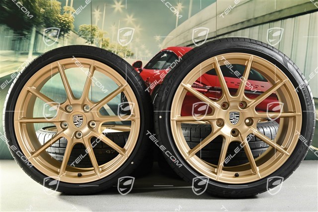 20-inch 718 Sport / Spyder summer wheels set, rims 8,5J x 20 ET57 + 10,5J x 20 ET47 + Pirelli summer tires 235/35 ZR20 + 265/35 ZR20, with TPMS, aurum satin matt