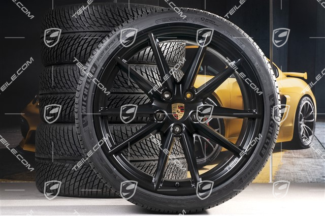 20/21-inch Carrera S winter wheel set, wheel rims 8,5J x 20 ET53 + 11J x 21 ET66 + NEW Michelin winter tyres 245/35 R20 + 295/30 R21,  in black satin-mat