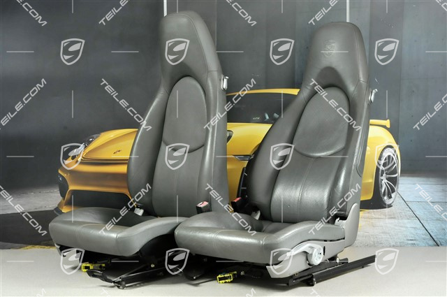 Seats, manual adjustable, leatherette, stone grey, Porsche Crest, set (L+R)