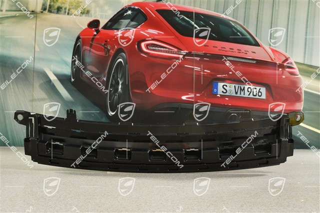 Trim, upper / rear, Porsche logo, black high gloss