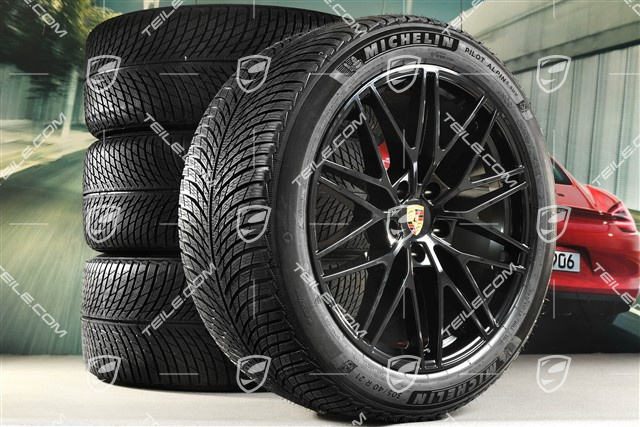 21-inch Cayenne COUPE "RS Spyder Design" winter wheel set, rims 9,5J x 21 ET46 + 11,0J x 21 ET49 + Michelin Pilot Alpin 5 SUV winter tyres 285/45 R21 + 305/40 R21, with TPMS, black high gloss