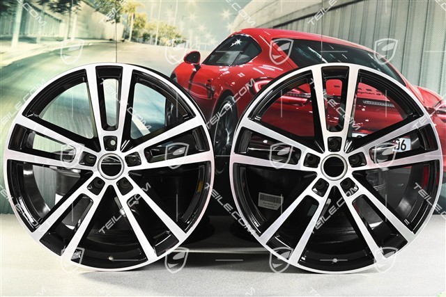 22" Komplet felg Cayenne Sport Design, 10J x 22 ET48 +11,5J x 22 ET61, czarny wysoki połysk