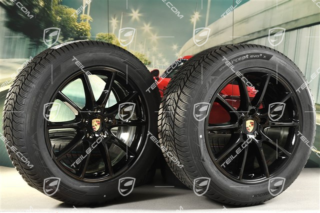 20-inch Cayenne COUPE Design winter wheel set, rims 9J x 20 ET50 + 10,5J x 20 ET55 + NEW Hankook winter tyres 255/55 R20 + 295/45 R20, with TPMS, black high gloss
