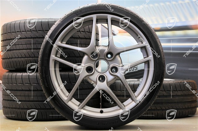 19" komplet kół letnich, Carrera S II, felgi 8J x 19 ET57 + 11J x 19 ET51 + NOWE opony Michelin 235/35 ZR19 + 305/30 ZR19, platynowe