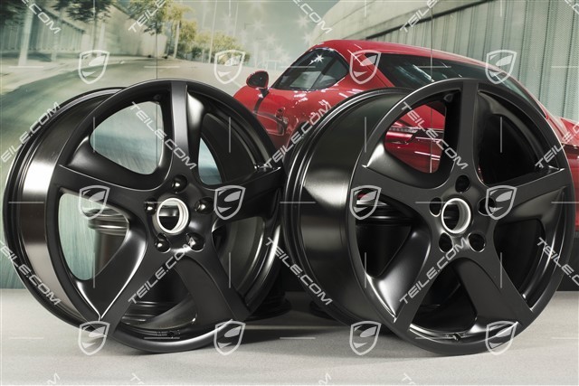 20-inch Cayenne SportTechno wheel set, front 9-inch + rear 10-inch, black satin mat
