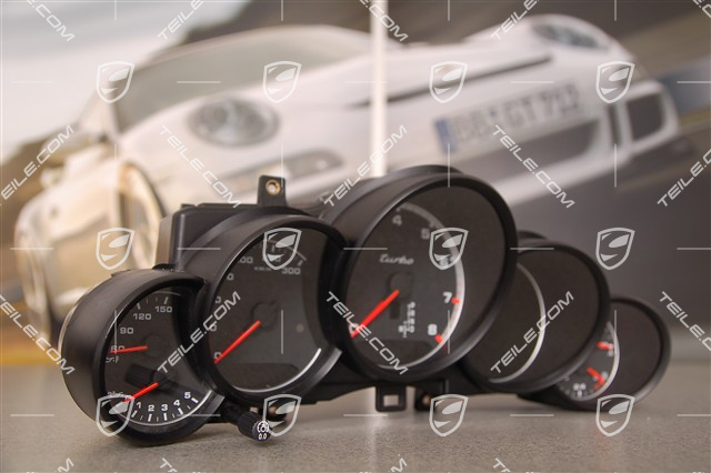 Instrument cluster, black/silver face gauges, without navi, Turbo