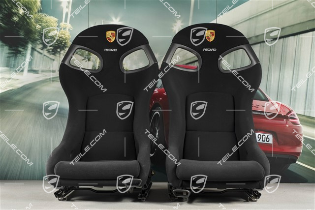 Schalensitze Satz, Perlonvelours, schwarz, mit Porsche Wappen, L+R