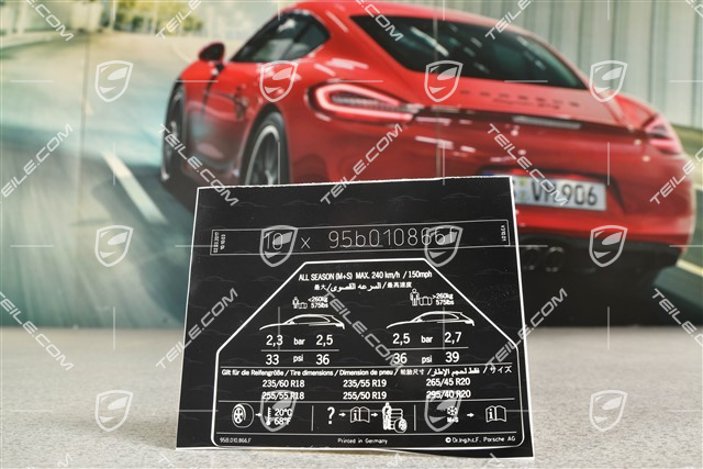 Identification / notice sticker for tire pressure