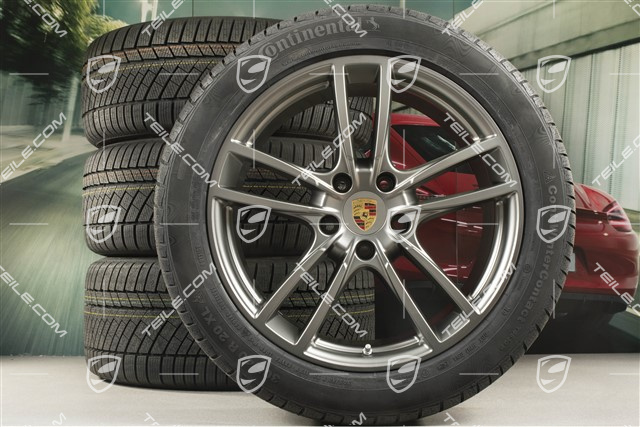 20-inch Cayenne COUPE Sport winter wheel set, rims 9J x 20 ET50 + 10,5J x 20 ET55 + NEW Continental winter tyres 275/45 R20 + 305/40 R20, with TPMS, Platinum satin matt