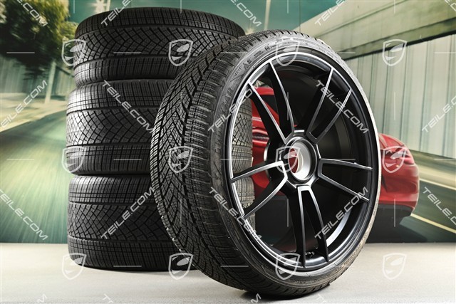 20/21-inch Turbo S winter wheel set, central lock wheel rims 8,5J x 20 ET40 + 11J x 21 ET66 + Goodyear winter tyres 245/35 R20 + 305/30 R21, black satin matt