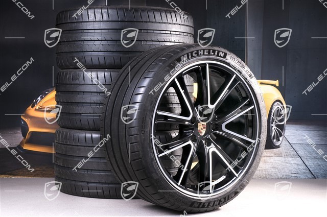 21-inch Panamera Exclusive Design summer wheel set, rims 9,5J x 21 ET71 + 11,5J x 21 ET69 + NEW Michelin summer tires 275/35 ZR21 + 325/30 ZR21, black, with TPM