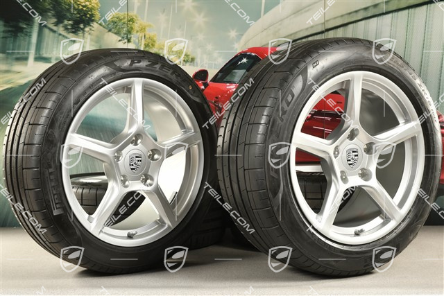 18" Boxster IV summer wheels set, rims 8J x 18 ET57 + 9,5J x 18 ET49, Pirelli P Zero summer tires 235/45 R18 + 265/45 R18