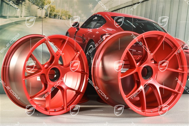 GT3RS Magnesium lightweight forged wheel rim set, 10J x 20 ET45 + 13J x 21 ET31, Pyro Red