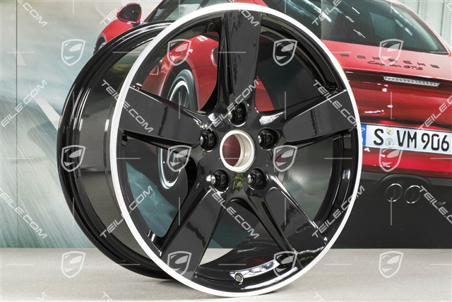 19-inch Cayman S wheel set, 8J x 19 x ET 57 + 9,5J x 19 x ET 45, wheel spokes in black