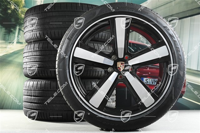 22-inch summer wheel set Cayenne Exclusive Design Sport, wheel rims 10J x 22 ET48 +11,5J x 22 ET61 + Pirelli summer tyres 285/40 R22 + 315/35 R22, black high gloss, about 30km, DOT/prod.year 2025