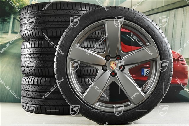 21" Sport Classic summer wheel set, wheel rims 9,5J x 21 ET27 + 10J x 21 ET19 + Michelin summer tyres 265/40 R21 + 295/35 R21, with TPMS, Platinum satin matt
