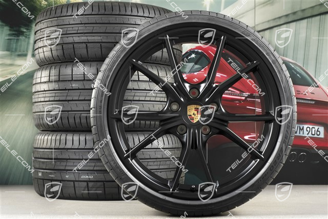 20" Carrera S summer wheels set, rims 8J x 20 ET57 + 10J x 20 ET45, Pirelli summer tires 235/35 ZR20 + 265/35 ZR20, black satin-matt, with TPMS