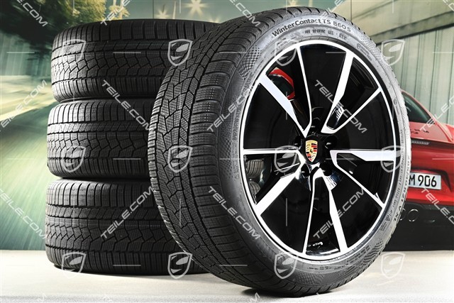 21" Macan Turbo Winterräder Satz, Felgen 8,5J x 21 ET27 + 10,5J x 21 ET47 + Continental Winterreifen 255/45 R21 + 285/40 R21, in Schwarz Hochglanz