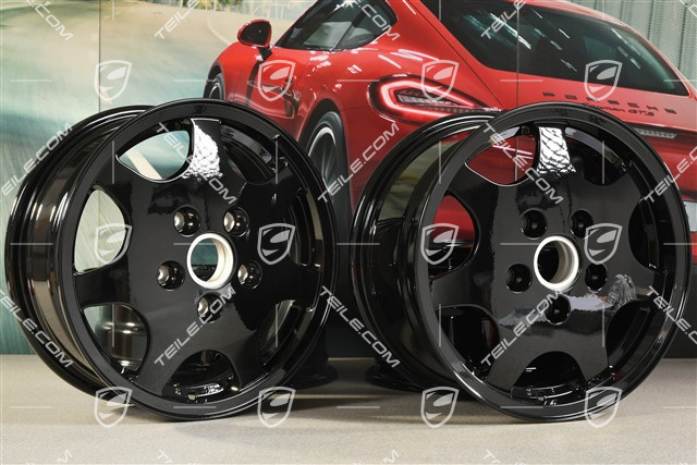 16-inch Design 90 wheel set, front 6J x 16 ET52,3 + rear 8J x 16 ET52,3, black high gloss