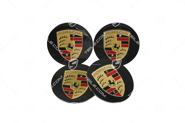 Radzierdeckel Satz, konkav, farbiges Wappen, schwarz hochglanz