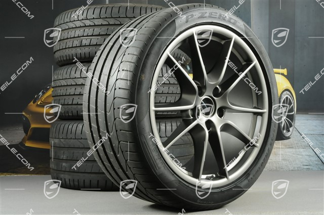 20-inch Carrera S (III) summer wheel set, 8,5J x 20 ET51 + 11J x 20 ET70 + NEW Pirelli summer tyres 245/35 ZR20 + 295/30 ZR20, Platinium satin matt