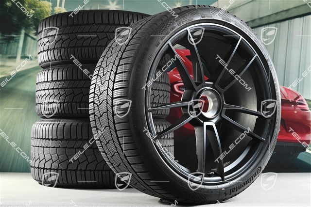 20+21-inch GTS "Turbo S" winter wheel set, central lock rims 8,5J x 20 ET50 + 11J x 21 ET66 + Continental winter tyres 245/35 R20 + 295/30 R21, black satin matt