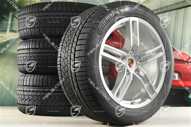 19" Panamera Winterräder Satz, Felgen 9J x 19 ET64 + 10,5J x 19 ET62 + NEUE Continental Winter Contact TS860 S Winterreifen 265/45 R19 + 295/40 R19, in Silber