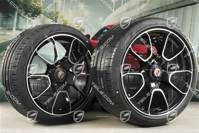 20-inch + 21-inch Turbo S Exclusive Design summer wheel set, rims 9,5J x 20 ET44 + 12J x 21 ET70 + Pirelli summer tyres 255/35 R20 + 315/30 R21, black high gloss