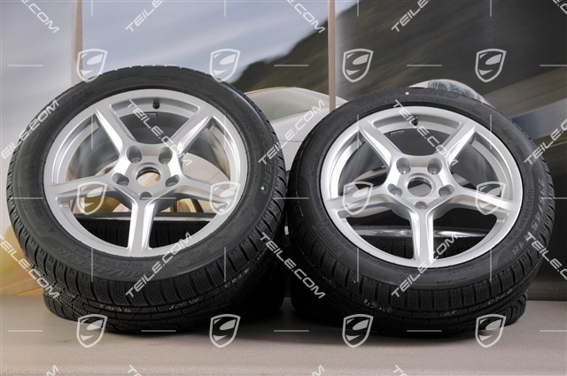 18" Boxster Winterräder Satz, 8J x 18 ET57 + 9J x 18 ET47 + NEUE Winterreifen Pirelli Sottozero II 235/45 R18 + 265/45 R18, ohne RDK-Sensoren