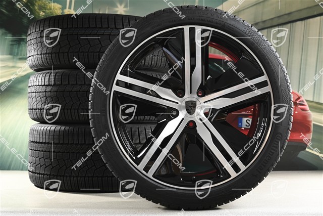 22" koła zimowe Macan Exclusive Design, felgi 9J x 22 ET29 + 11J x 22 ET47 + NOWE opony zimowe Continental 255/40 R22 + 295/35 R22, czarny wysoki połysk