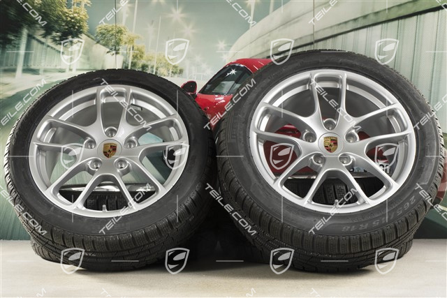 18" Cayman Winterräder Satz, Felgen 8J x 18 ET57 + 9,5J x 18 ET49, Pirelli Sottozero II Winterreifen 235/45 R18 + 265/45 R18