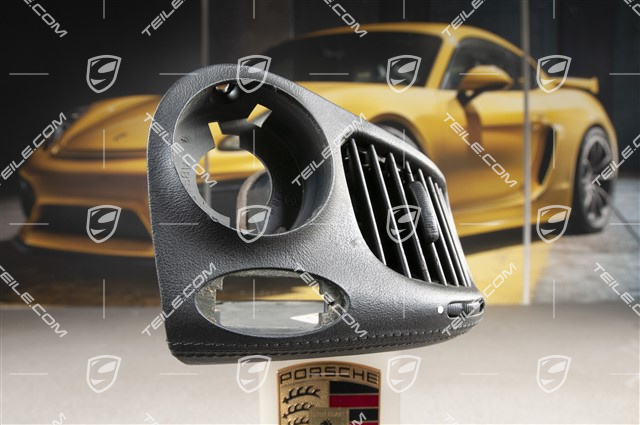 Dashboard side vent / defroster trim / cover, Leather, Black, R
